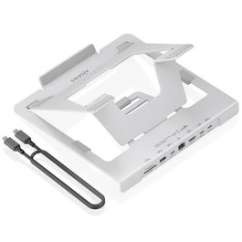 Aisens ASUC-7P045-GR Soporte Ajustable Portátil Tablet con Docking USB-C 7 en 1 HDMI RJ45 Lector Tarjetas Gris